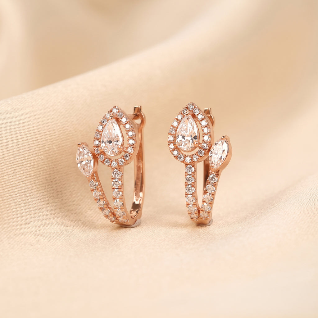 Pear & Marquise Lab Grown Diamond Halo Hoop Earrings in 18K Rose Gold 1.70 CTW
