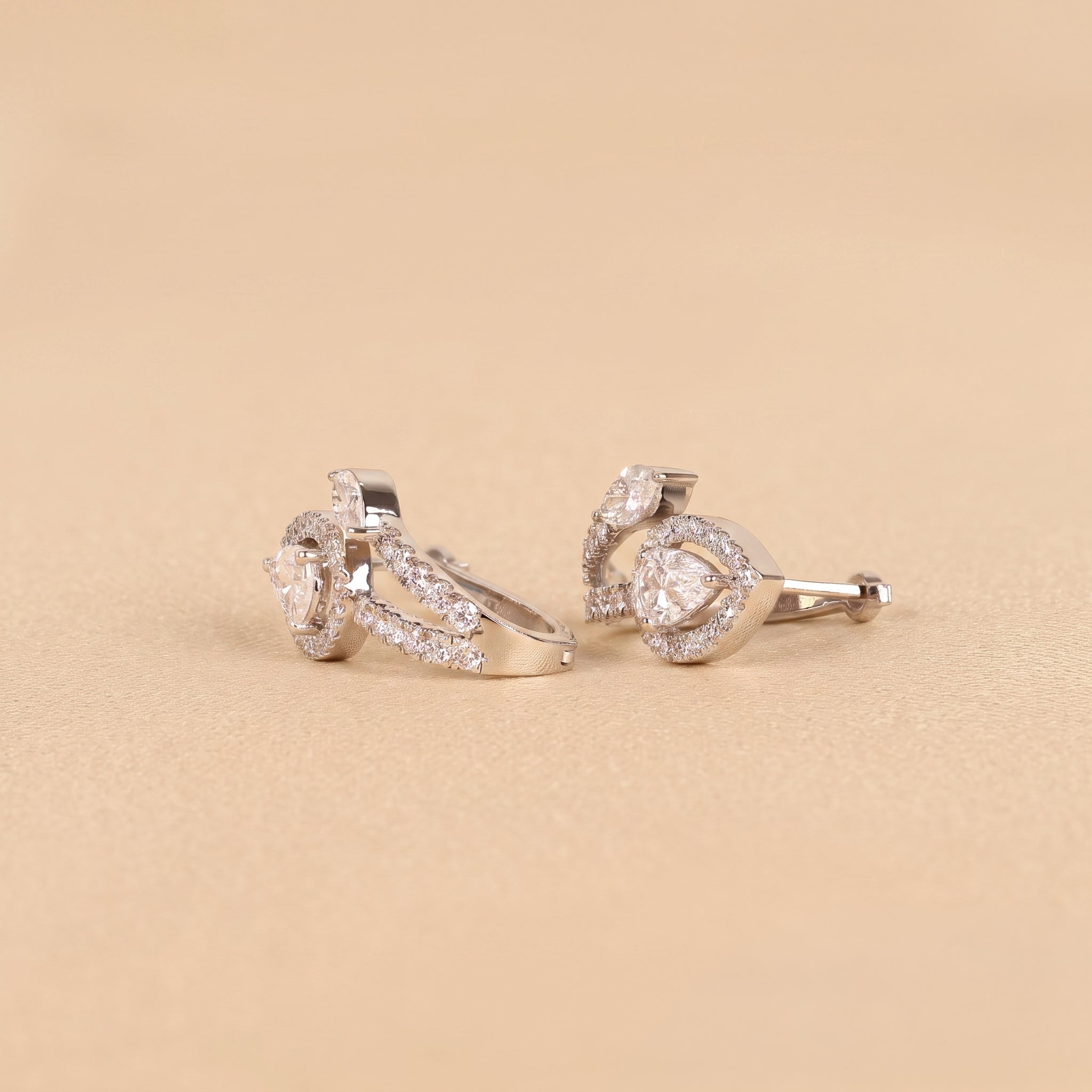 Pear & Marquise Lab Grown Diamond Halo Hoop Earrings in 18K White Gold 1.70 CTW