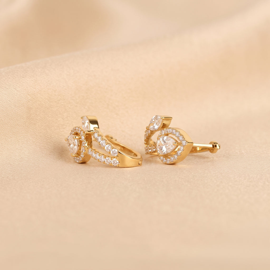 Pear & Marquise Lab Grown Diamond Halo Hoop Earrings in 18K Yellow Gold 1.70 CTW