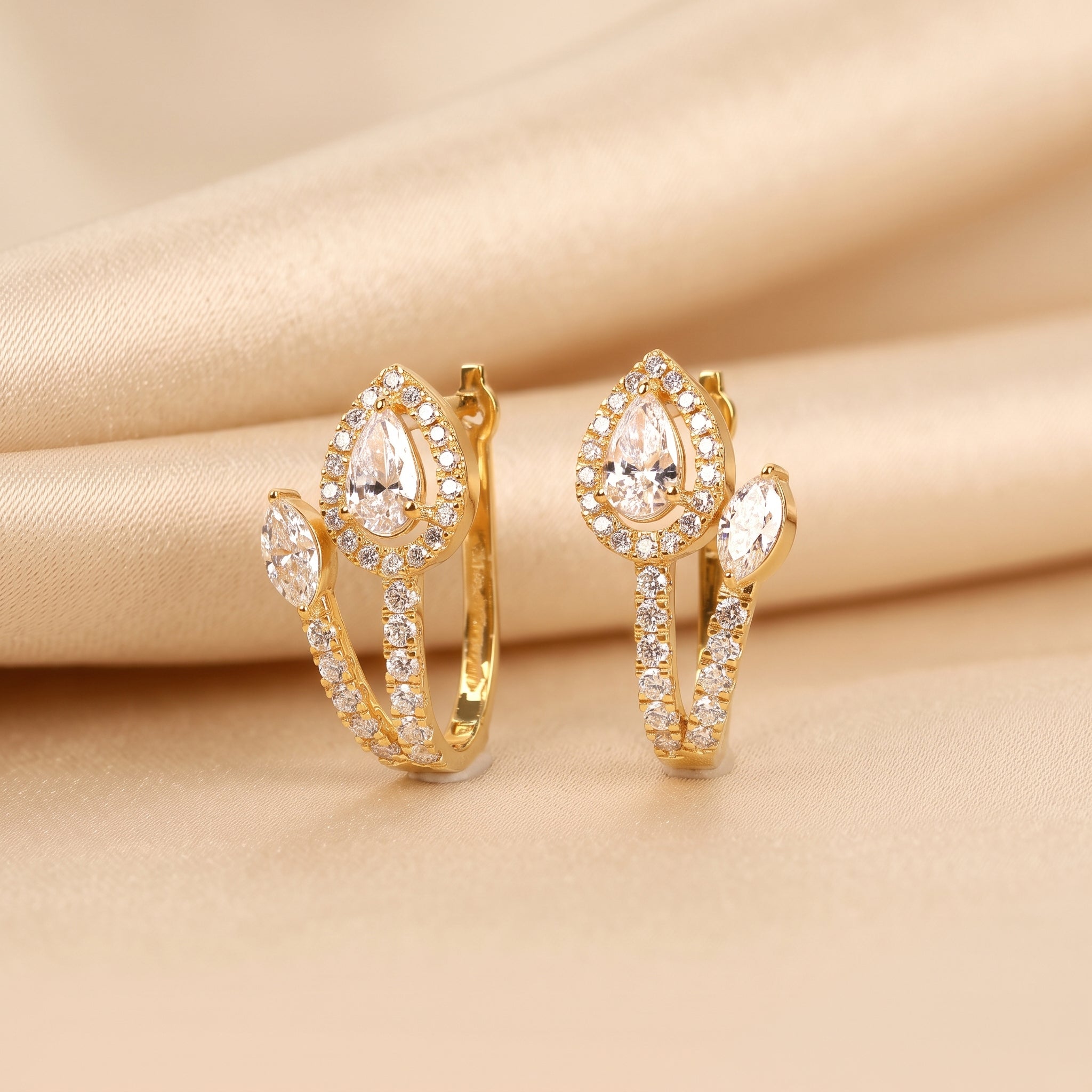 Pear & Marquise Lab Grown Diamond Halo Hoop Earrings in 18K Yellow Gold 1.70 CTW