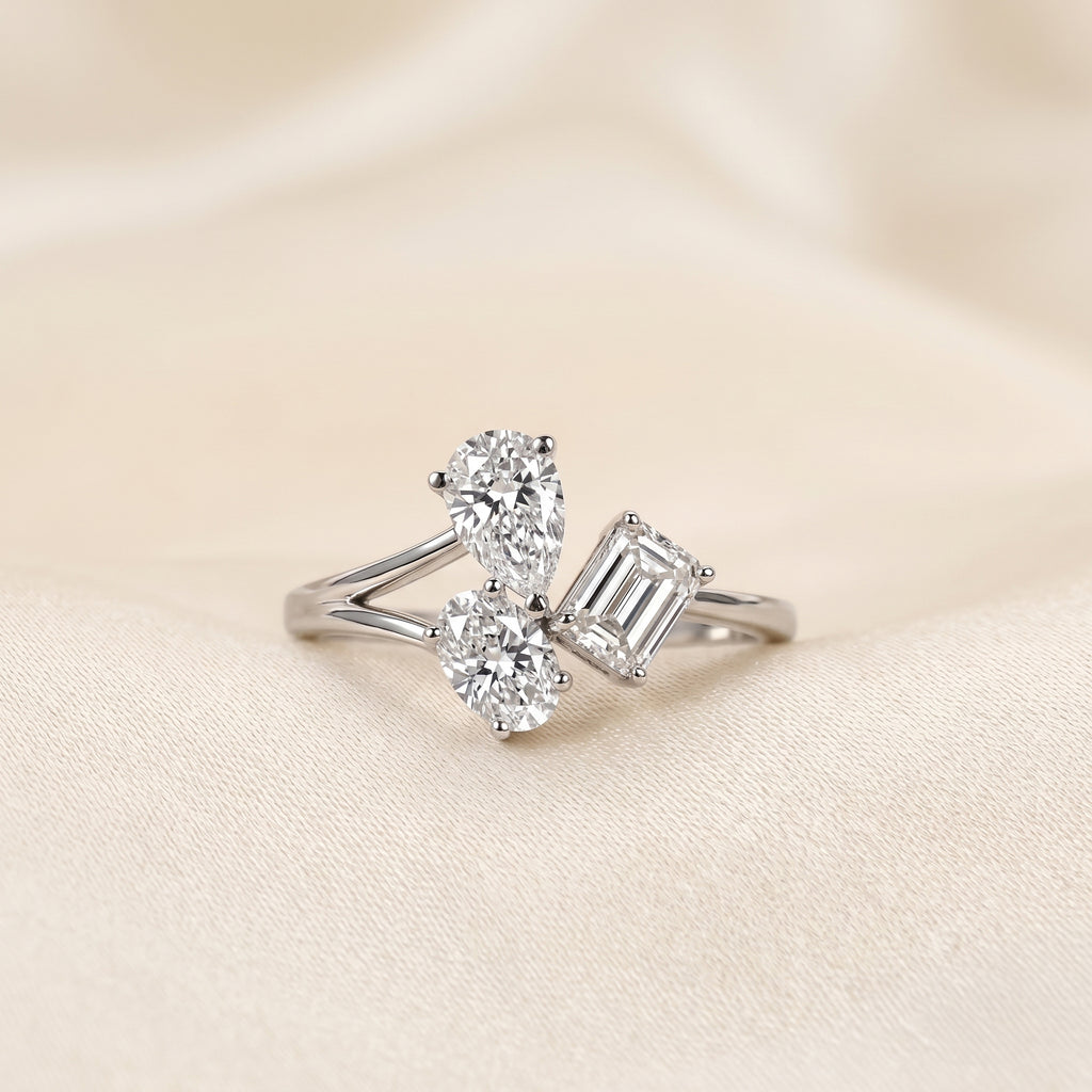 Pear, Oval & Emerald Lab Grown Diamond Asymmetrical Ring in 10K White Gold 1.50 CTW
