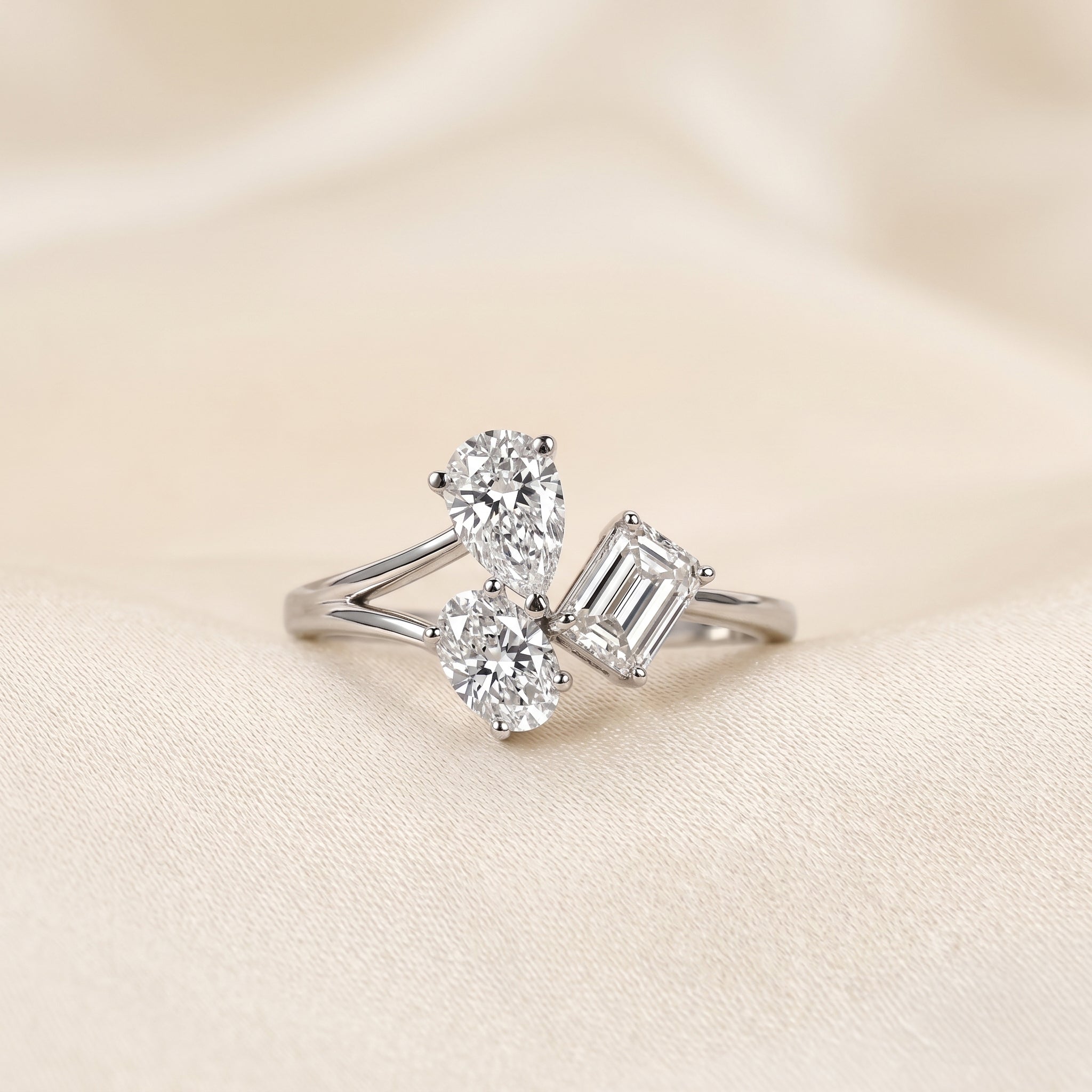 Pear, Oval & Emerald Lab Grown Diamond Asymmetrical Ring in 10K White Gold 1.50 CTW