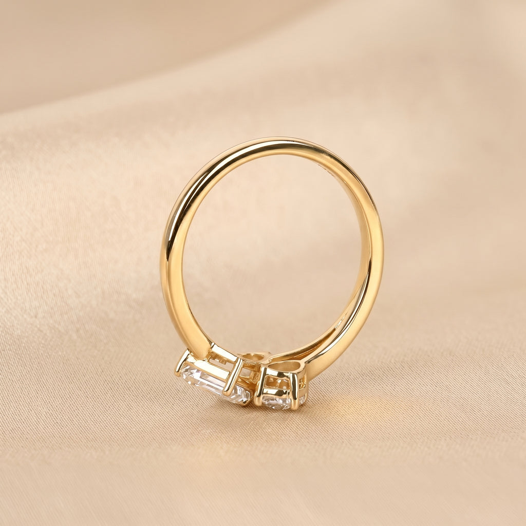 Pear, Oval & Emerald Lab Grown Diamond Asymmetrical Ring in 10K Yellow Gold 1.50 CTW