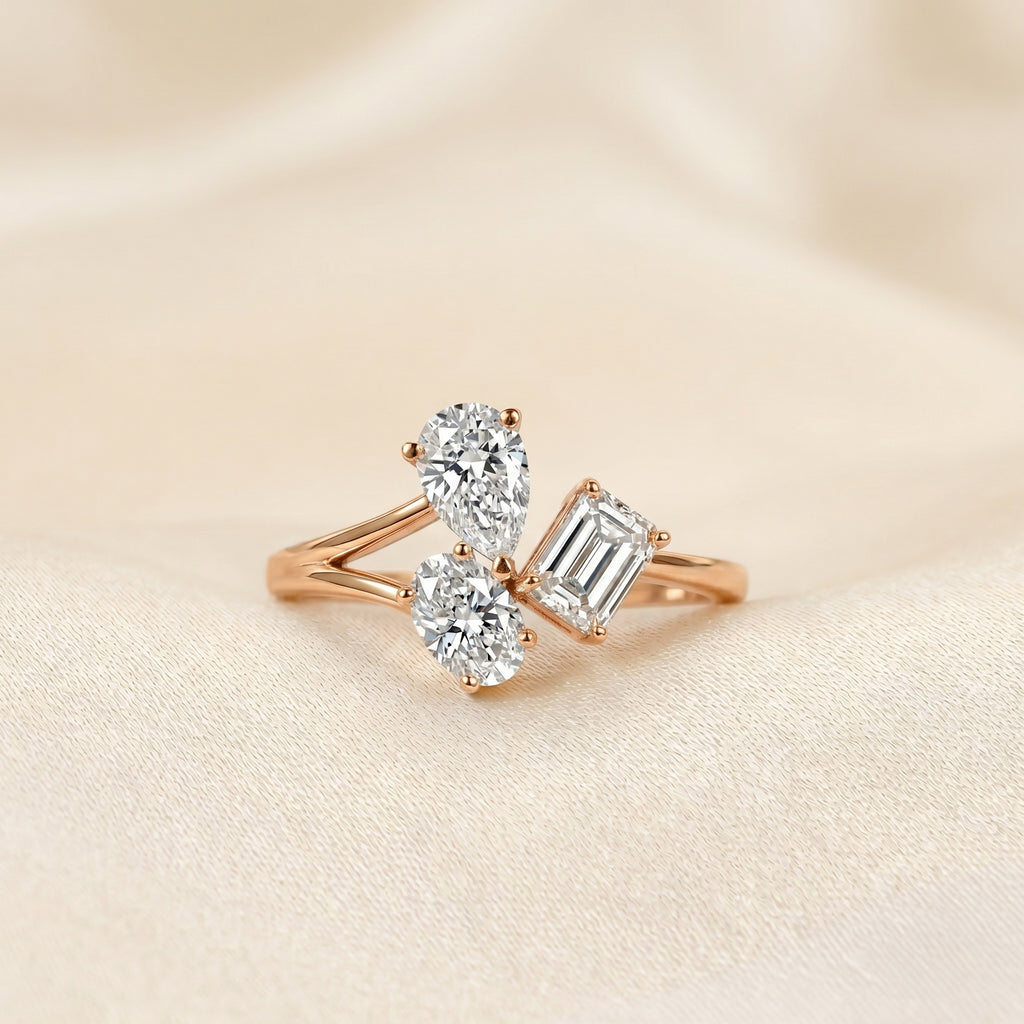 Pear, Oval & Emerald Lab Grown Diamond Asymmetrical Ring in 14K Rose Gold 1.50 CTW