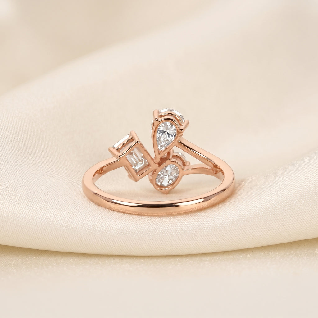 Pear, Oval & Emerald Lab Grown Diamond Asymmetrical Ring in 18K Rose Gold 1.50 CTW
