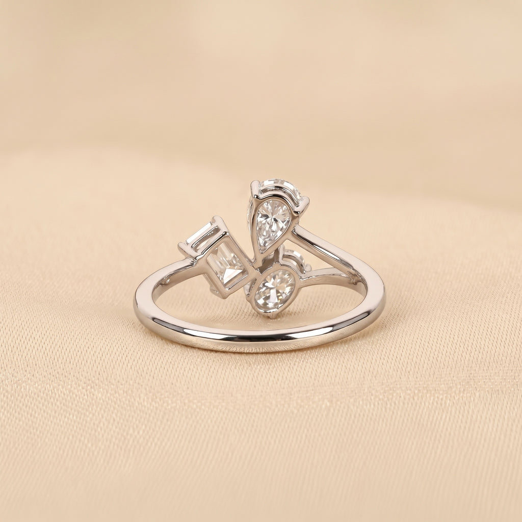 Pear, Oval & Emerald Lab Grown Diamond Asymmetrical Ring in 18K White Gold 1.50 CTW