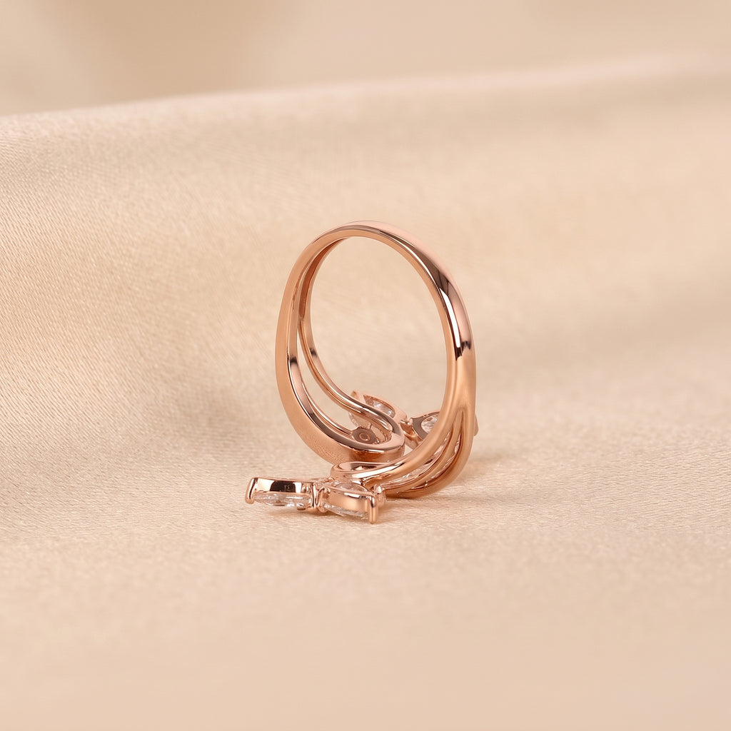 Pear & Round Lab Grown Diamond Butterfly Ring in 10K Rose Gold 1 CTW