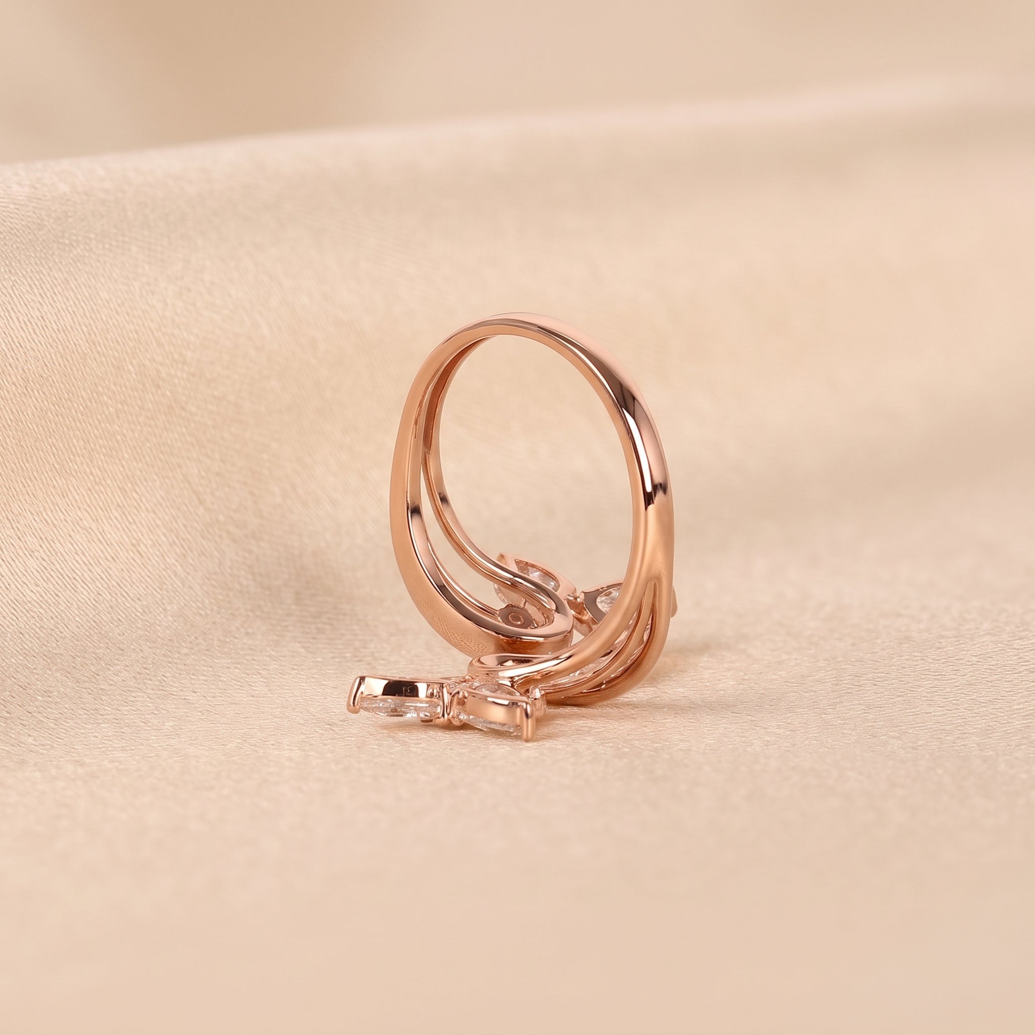 Pear & Round Lab Grown Diamond Butterfly Ring in 10K Rose Gold 1 CTW