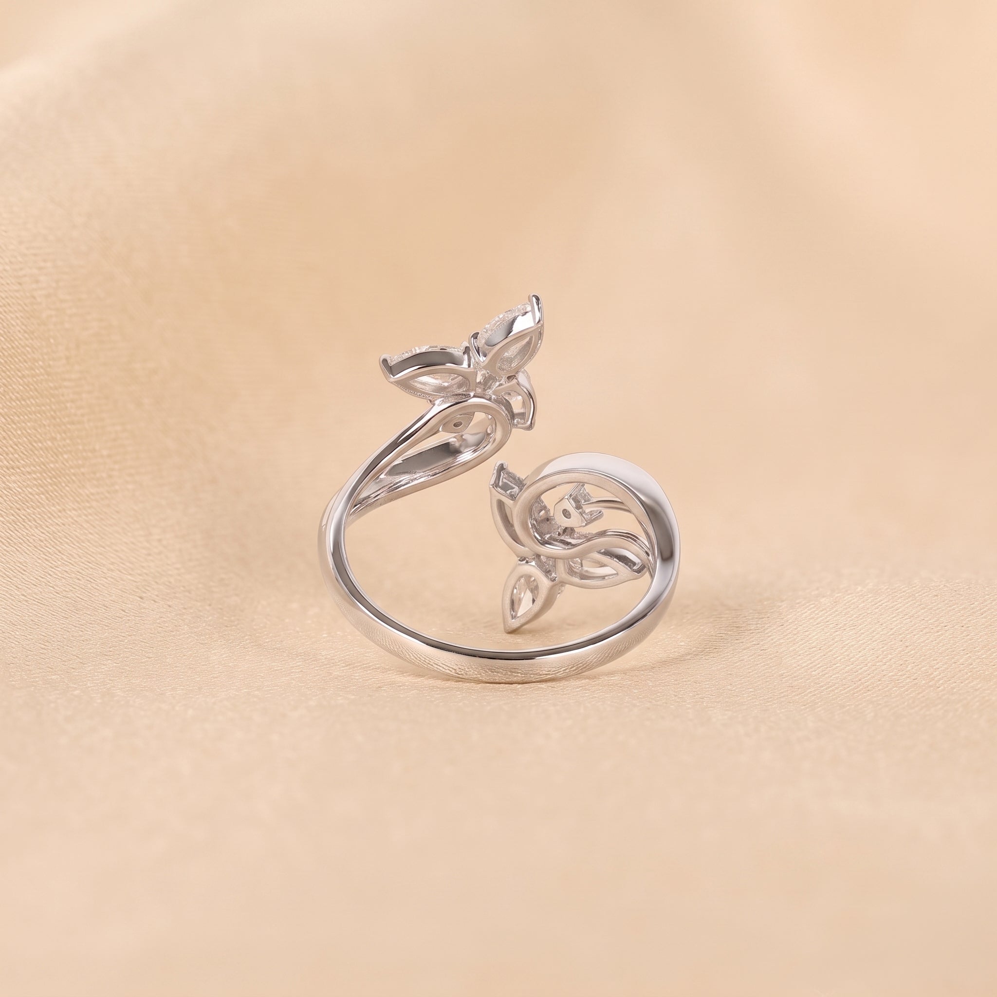 Pear & Round Lab Grown Diamond Butterfly Ring in 10K White Gold 1 CTW
