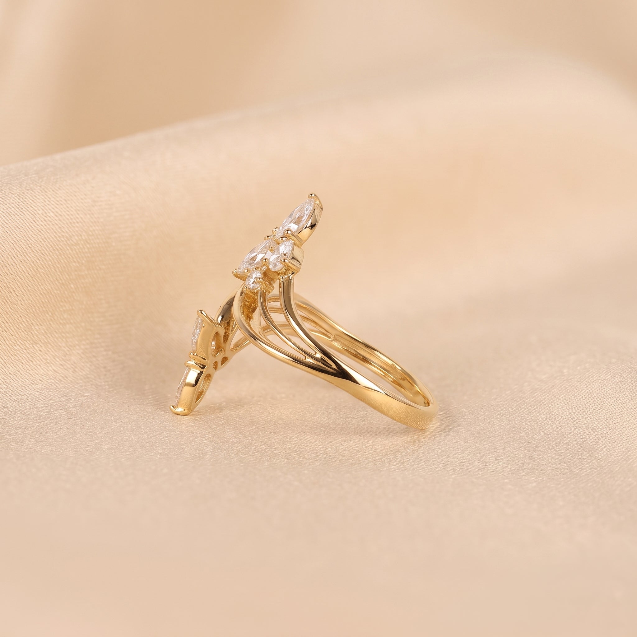 Pear & Round Lab Grown Diamond Butterfly Ring in 10K Yellow Gold 1 CTW