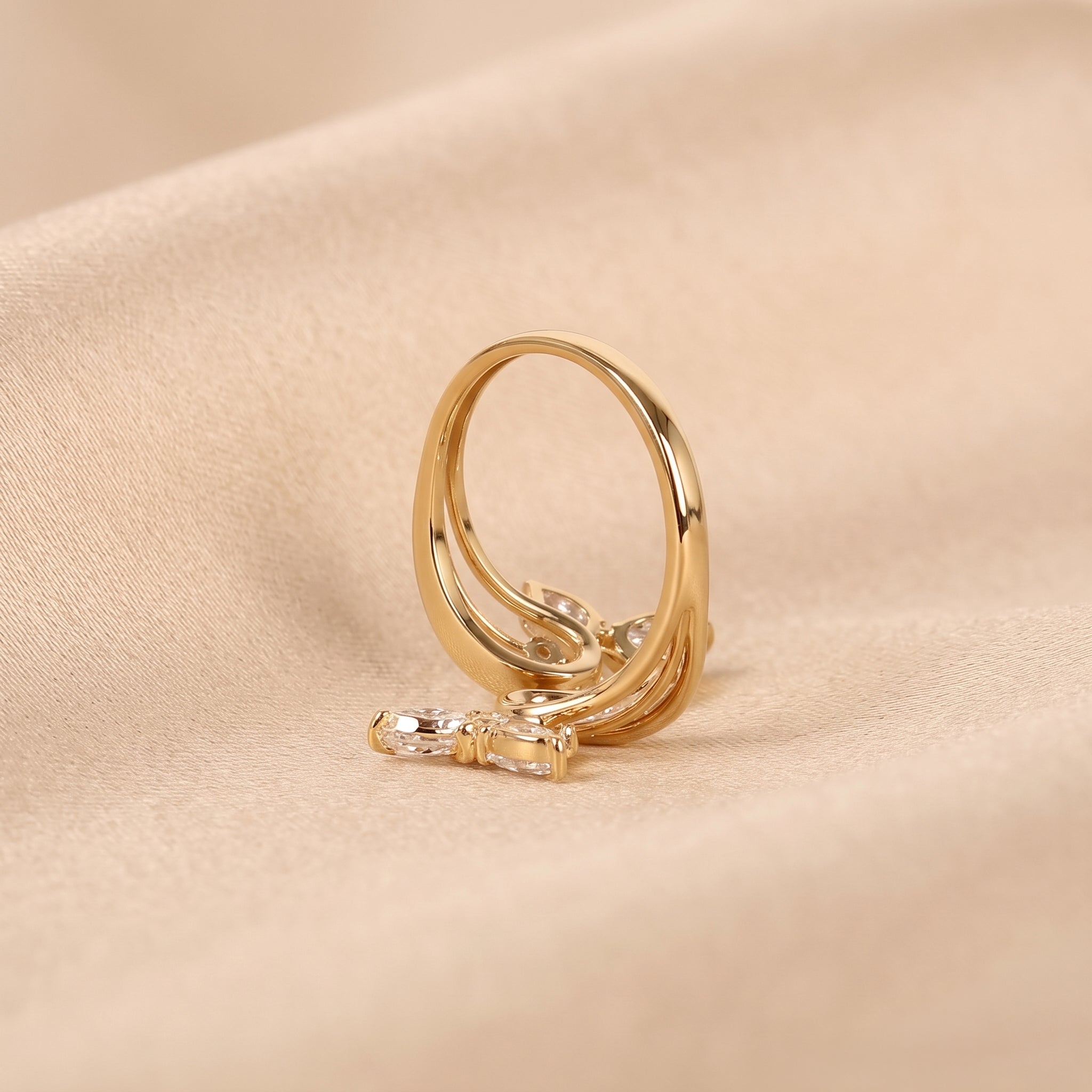 Pear & Round Lab Grown Diamond Butterfly Ring in 10K Yellow Gold 1 CTW