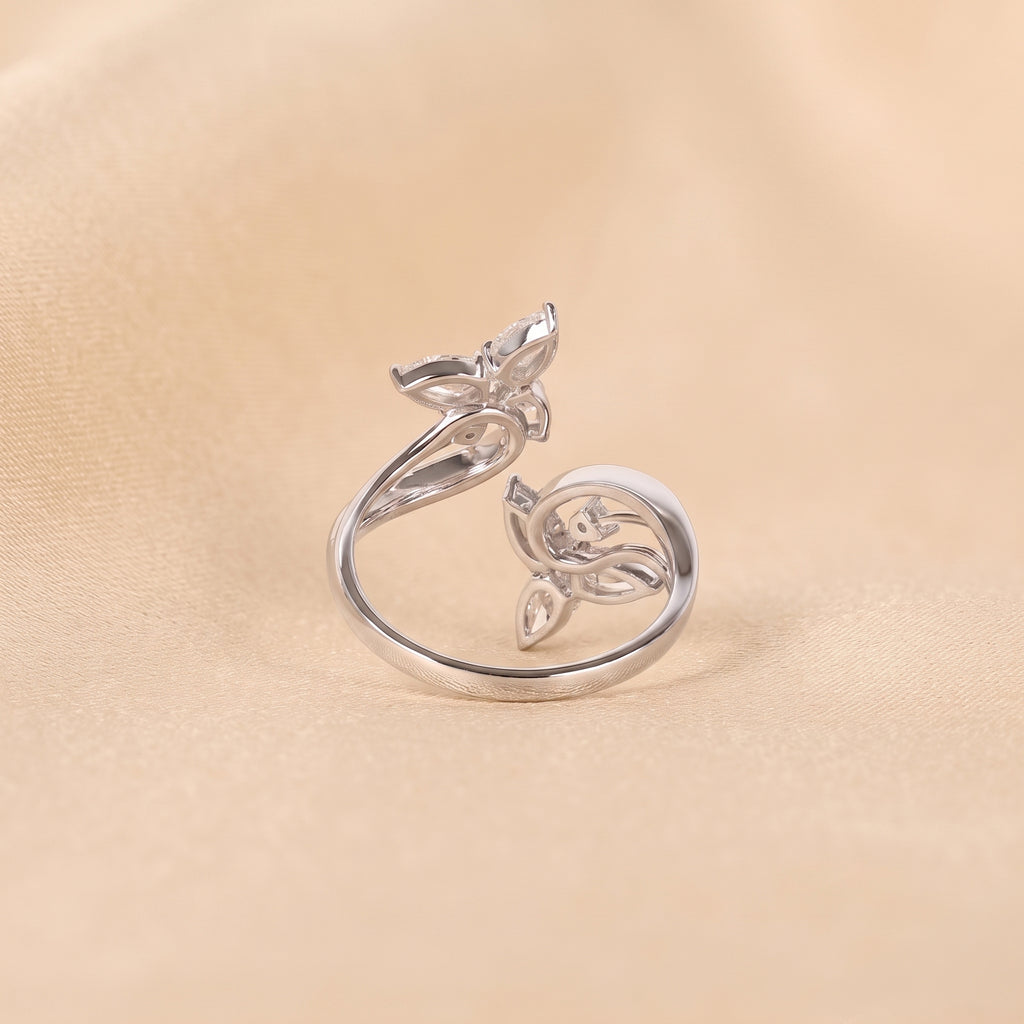 Pear & Round Lab Grown Diamond Butterfly Ring in 14K White Gold 1 CTW