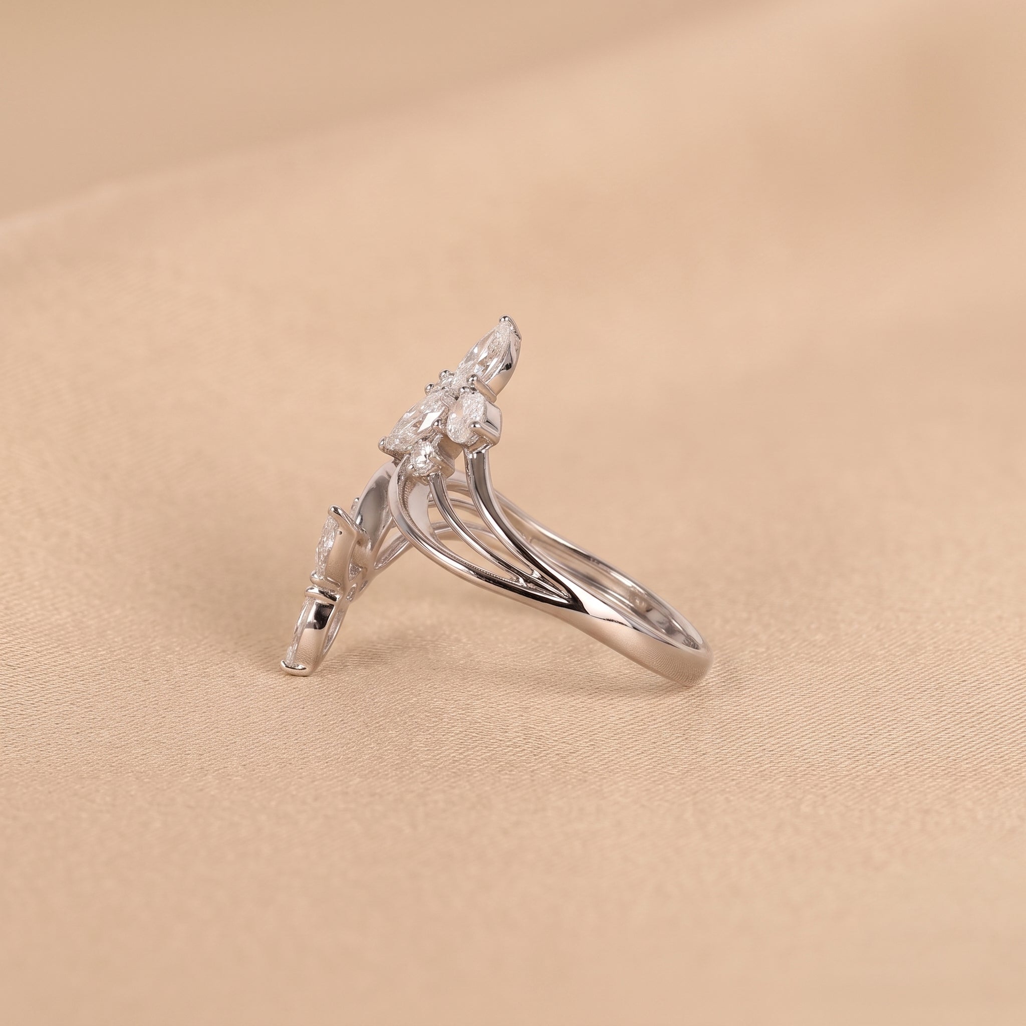 Pear & Round Lab Grown Diamond Butterfly Ring in 14K White Gold 1 CTW