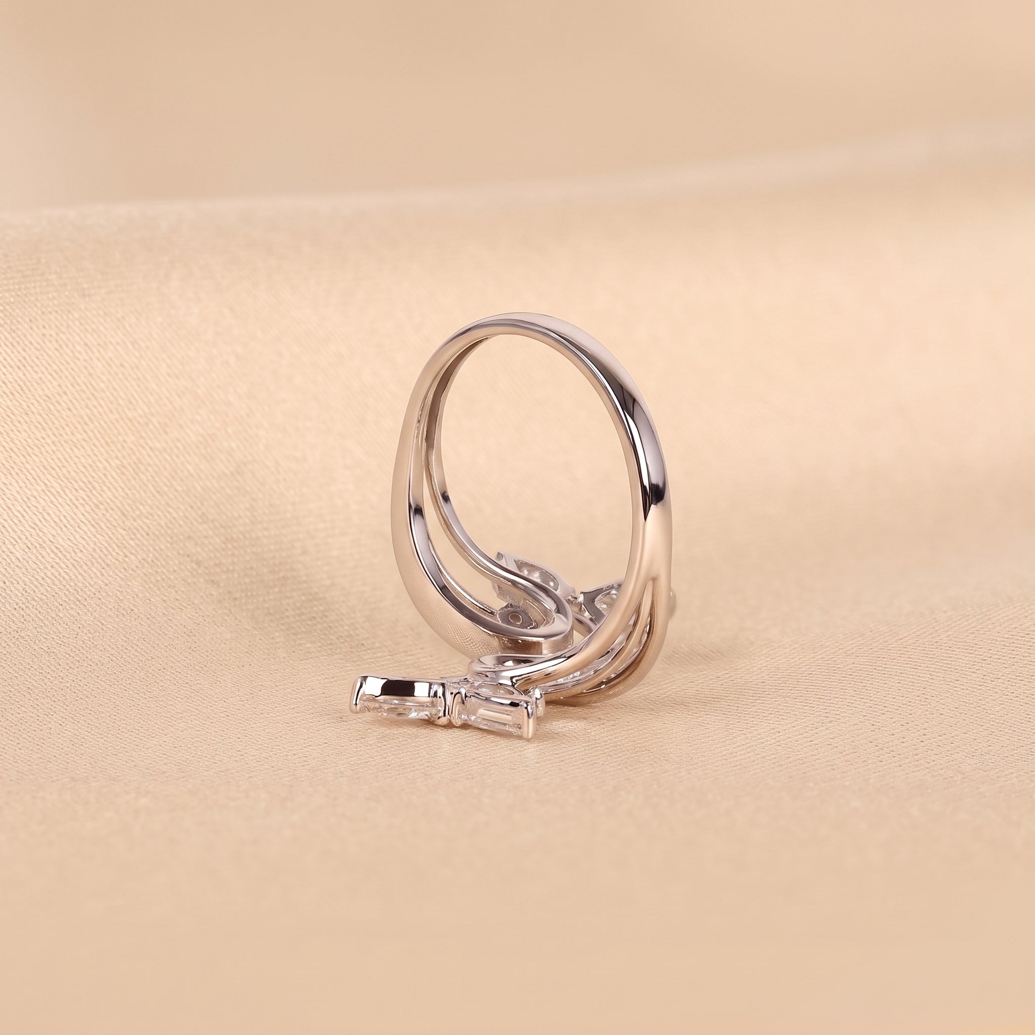 Pear & Round Lab Grown Diamond Butterfly Ring in 14K White Gold 1 CTW