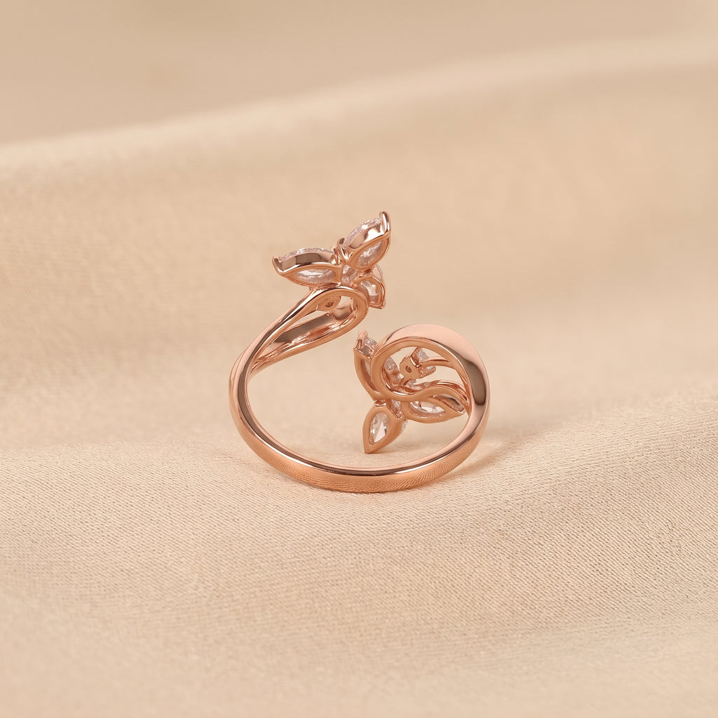 Pear & Round Lab Grown Diamond Butterfly Ring in 18K Rose Gold 1 CTW
