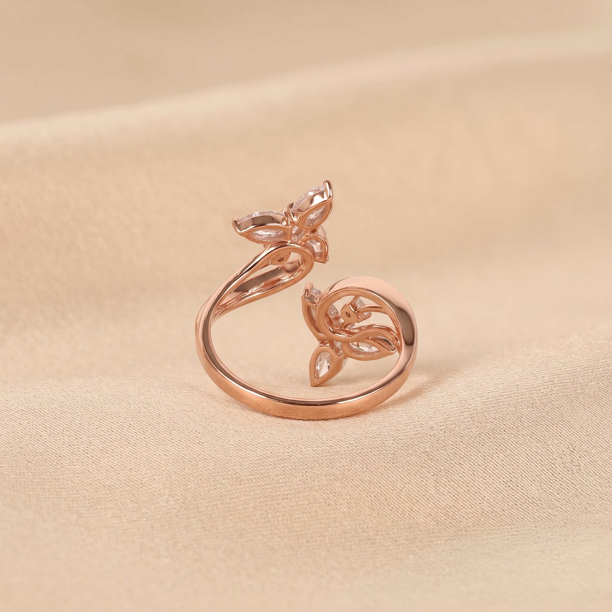 Pear & Round Lab Grown Diamond Butterfly Ring in 18K Rose Gold 1 CTW