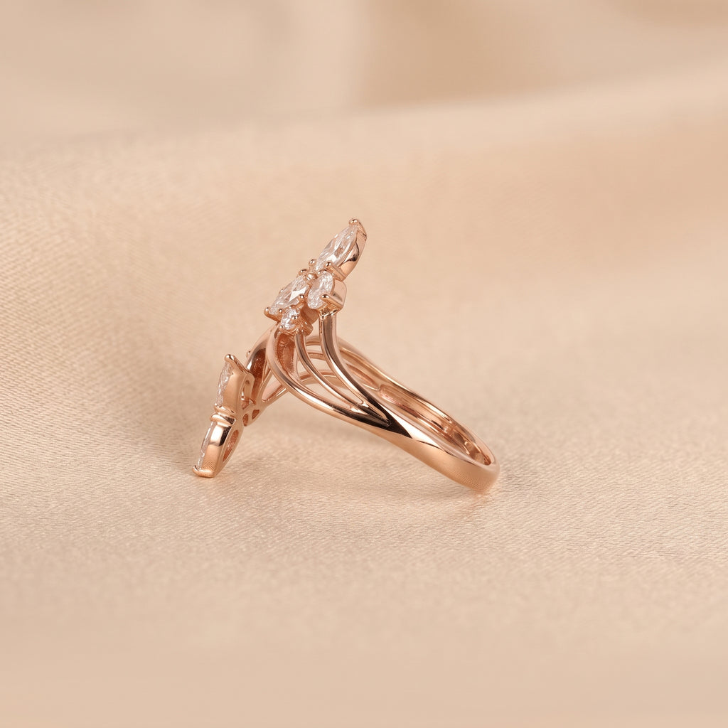 Pear & Round Lab Grown Diamond Butterfly Ring in 18K Rose Gold 1 CTW