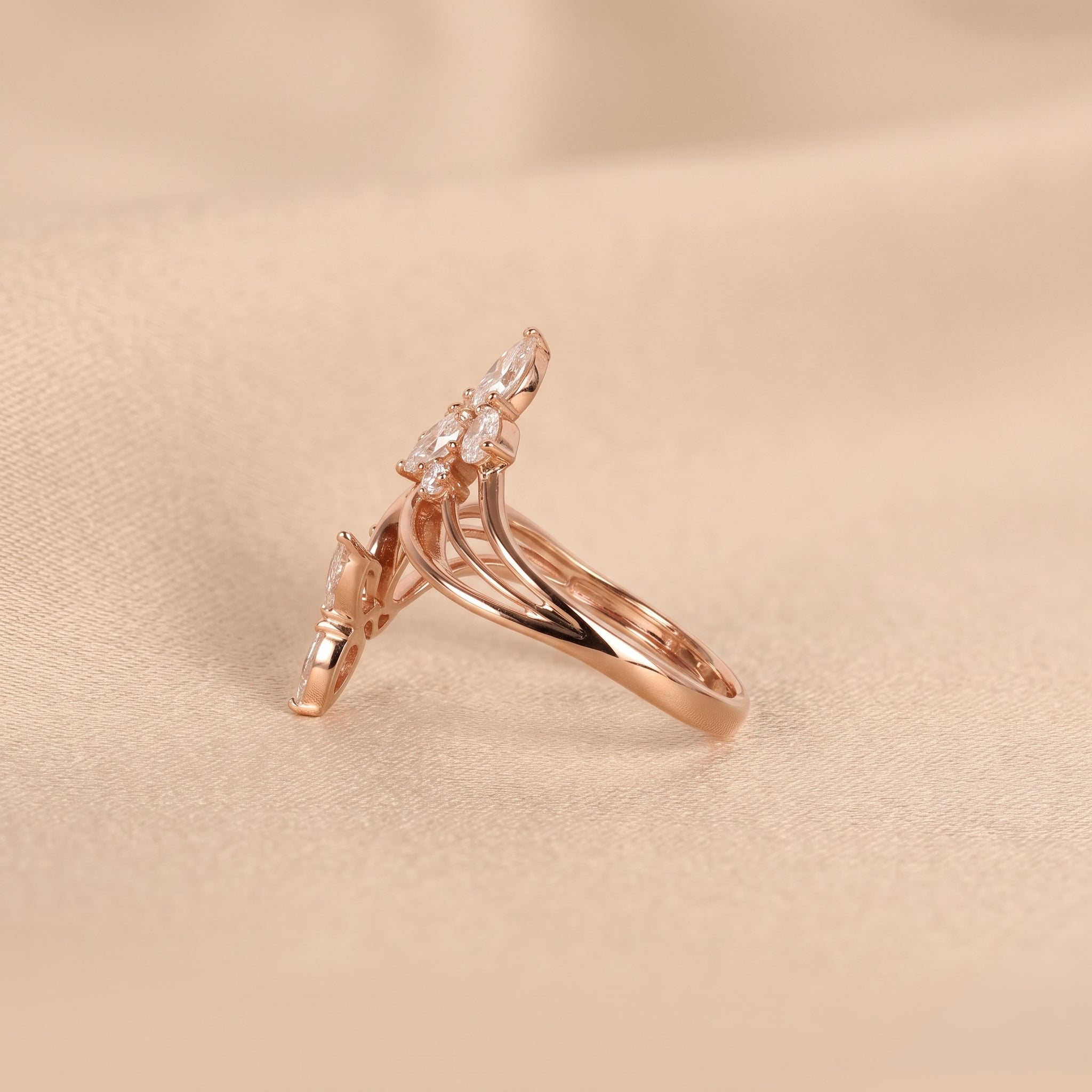 Pear & Round Lab Grown Diamond Butterfly Ring in 18K Rose Gold 1 CTW