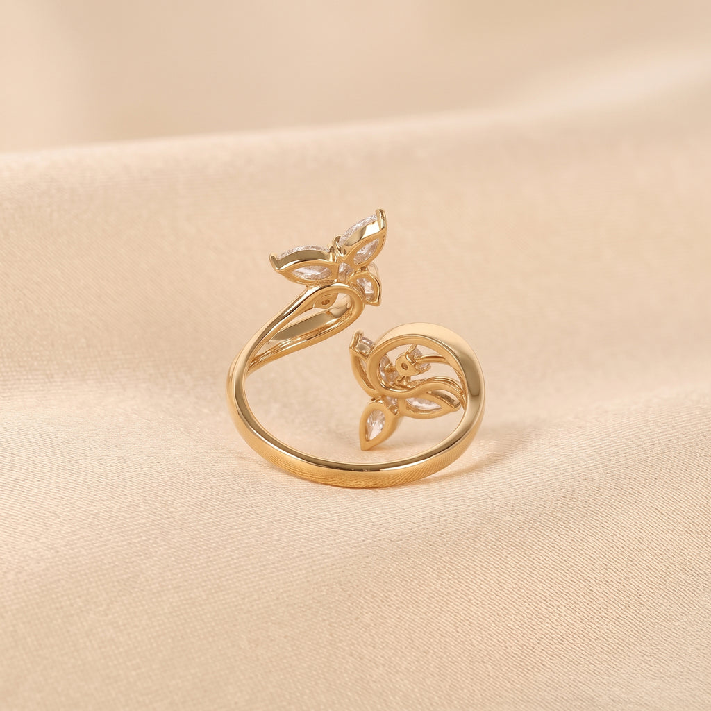Pear & Round Lab Grown Diamond Butterfly Ring in 18K Yellow Gold 1 CTW