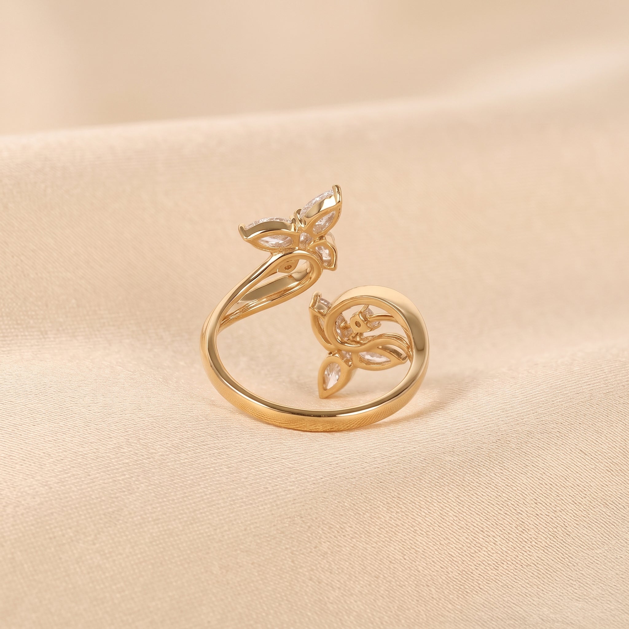 Pear & Round Lab Grown Diamond Butterfly Ring in 18K Yellow Gold 1 CTW