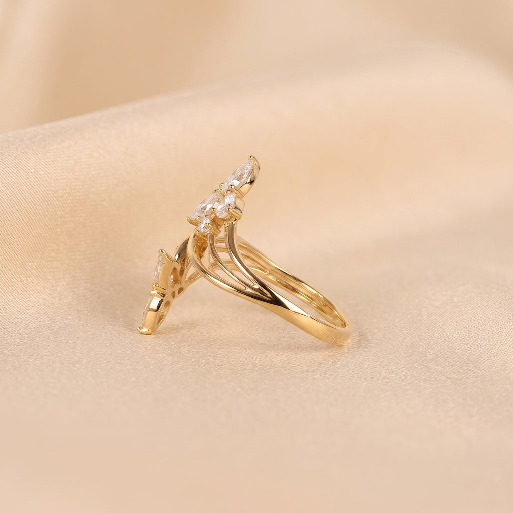 Pear & Round Lab Grown Diamond Butterfly Ring in 18K Yellow Gold 1 CTW