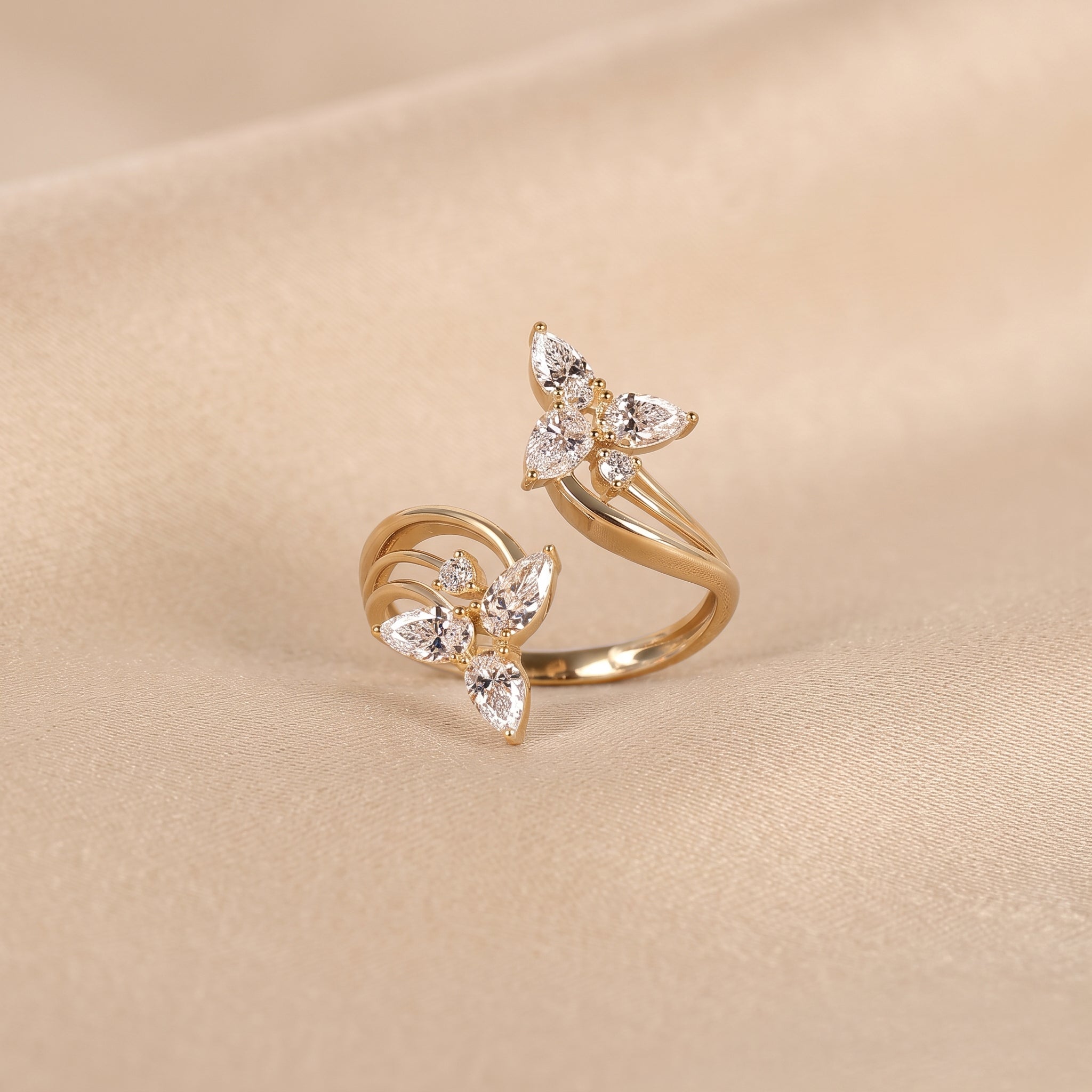 Pear & Round Lab Grown Diamond Butterfly Ring in 18K Yellow Gold 1 CTW