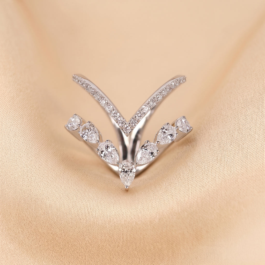 Pear & Round Lab Grown Diamond Chevron Ring in 10K White Gold 1.30 CTW