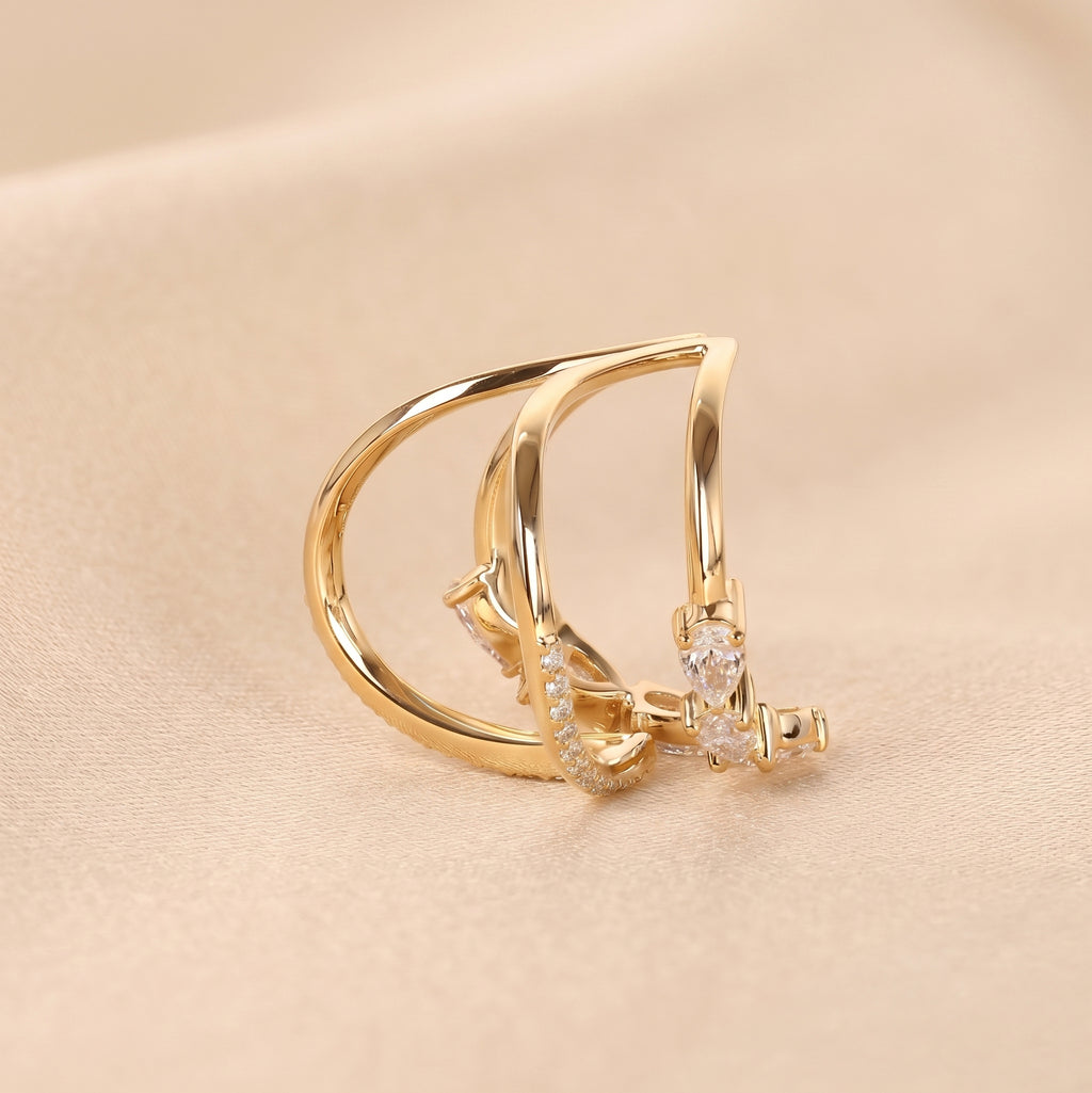 Pear & Round Lab Grown Diamond Chevron Ring in 10K Yellow Gold 1.30 CTW