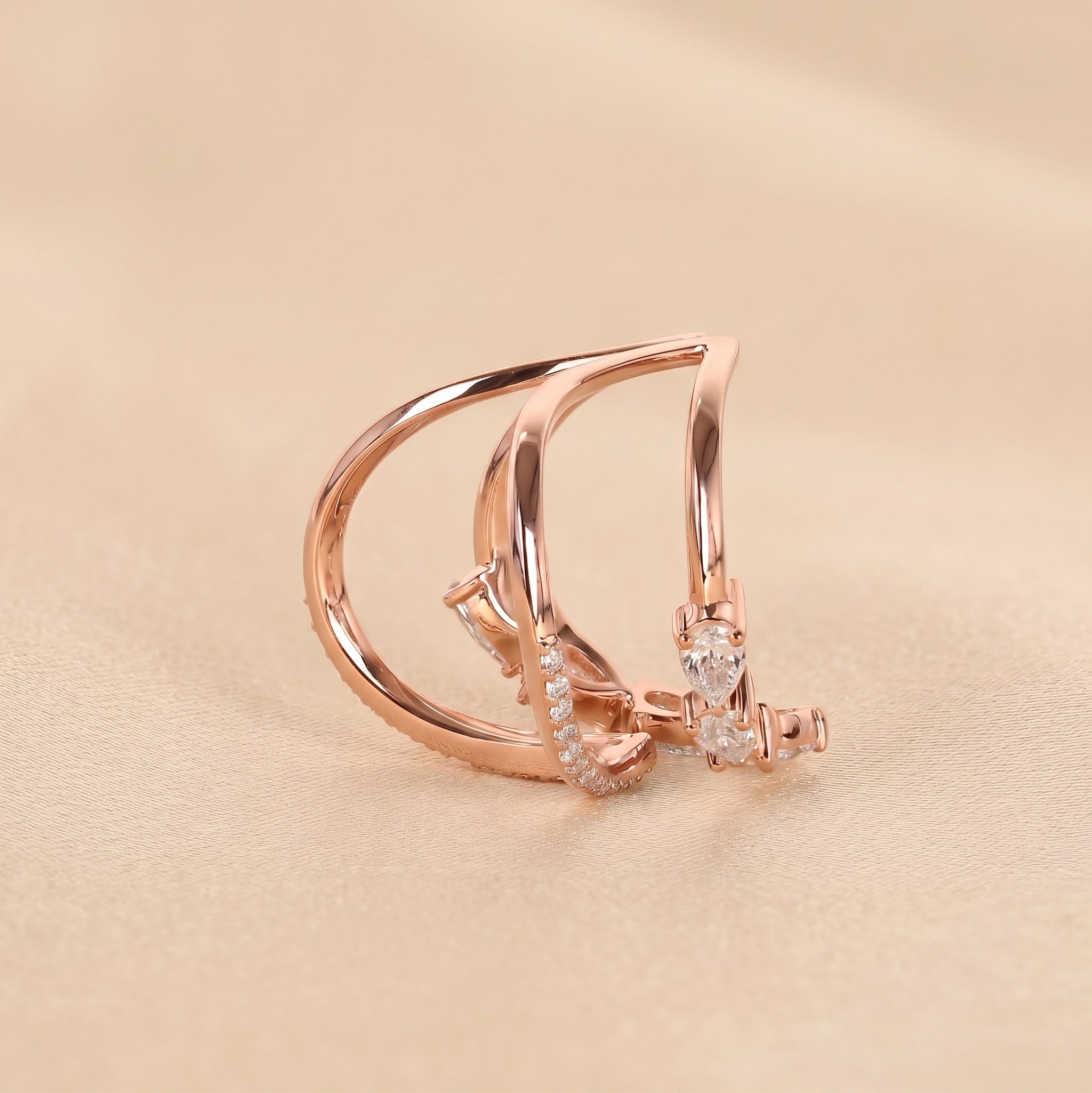 Pear & Round Lab Grown Diamond Chevron Ring in 14K Rose Gold 1.30 CTW