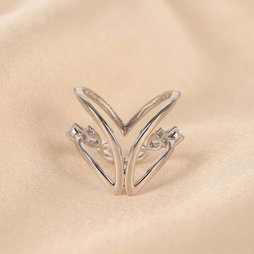Pear & Round Lab Grown Diamond Chevron Ring in 14K White Gold 1.30 CTW