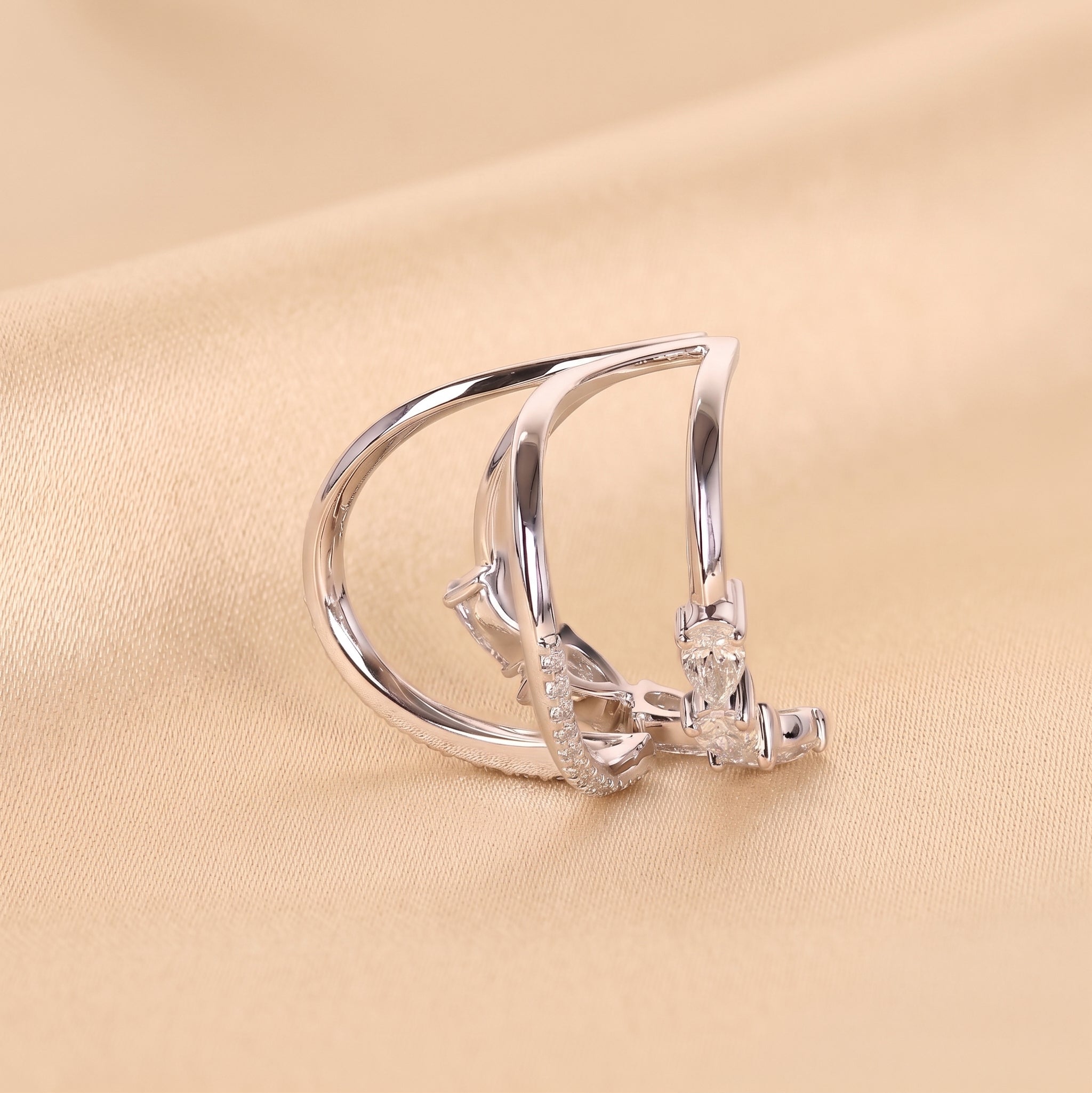 Pear & Round Lab Grown Diamond Chevron Ring in 14K White Gold 1.30 CTW