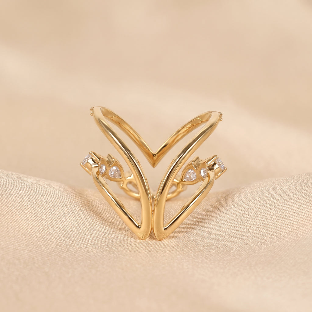 Pear & Round Lab Grown Diamond Chevron Ring in 14K Yellow Gold 1.30 CTW