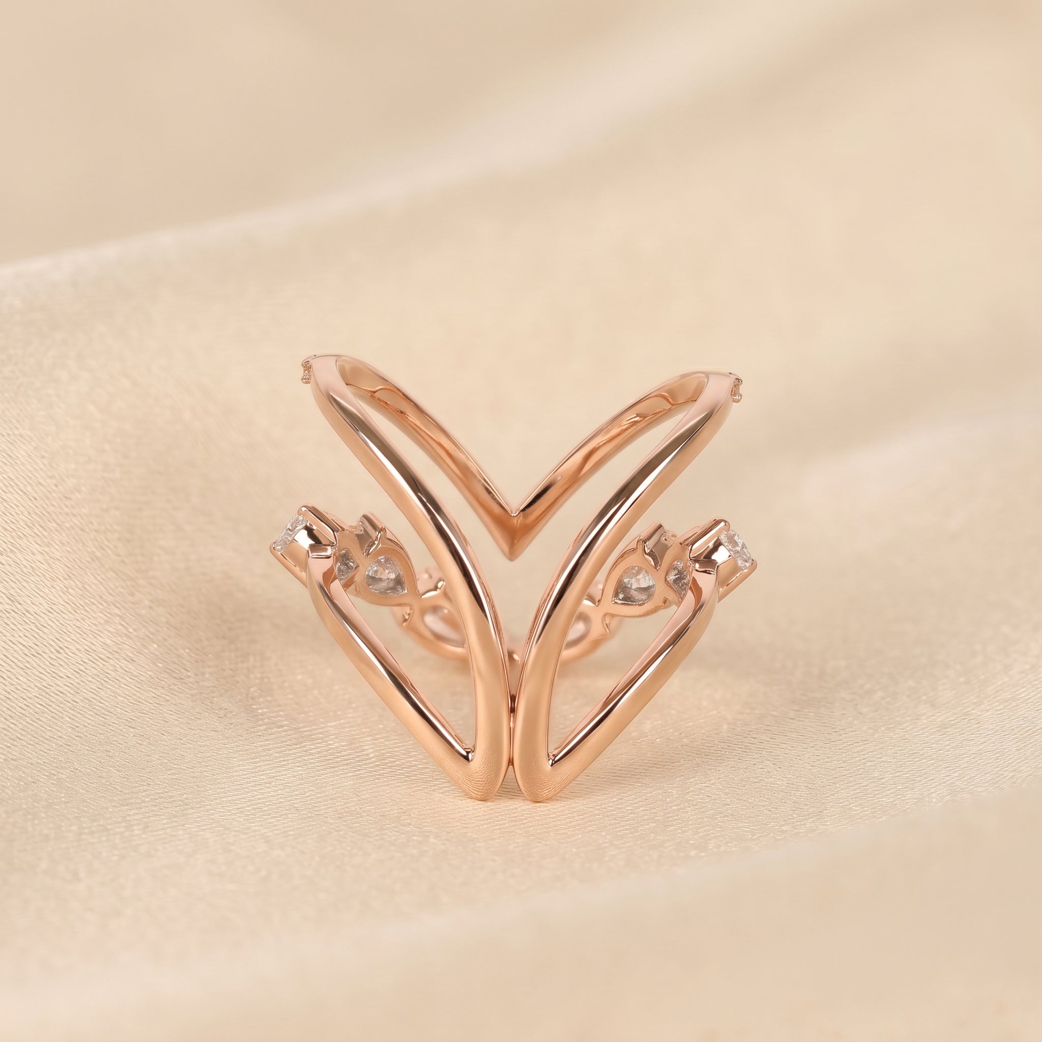 Pear & Round Lab Grown Diamond Chevron Ring in 18K Rose Gold 1.30 CTW