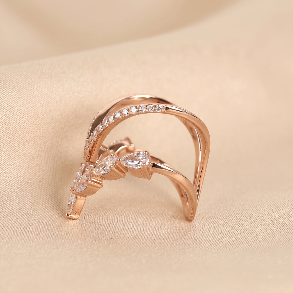 Pear & Round Lab Grown Diamond Chevron Ring in 18K Rose Gold 1.30 CTW