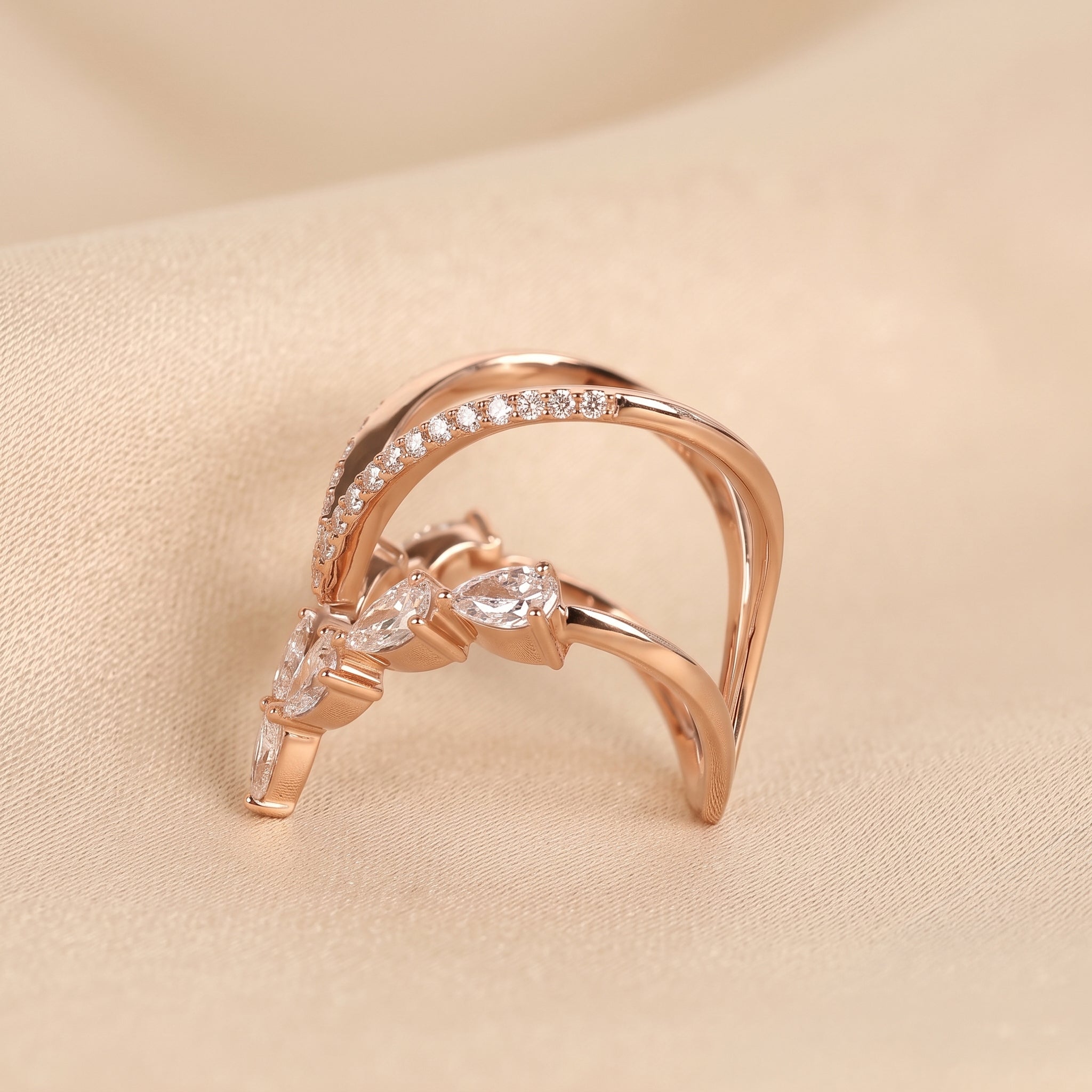 Pear & Round Lab Grown Diamond Chevron Ring in 18K Rose Gold 1.30 CTW