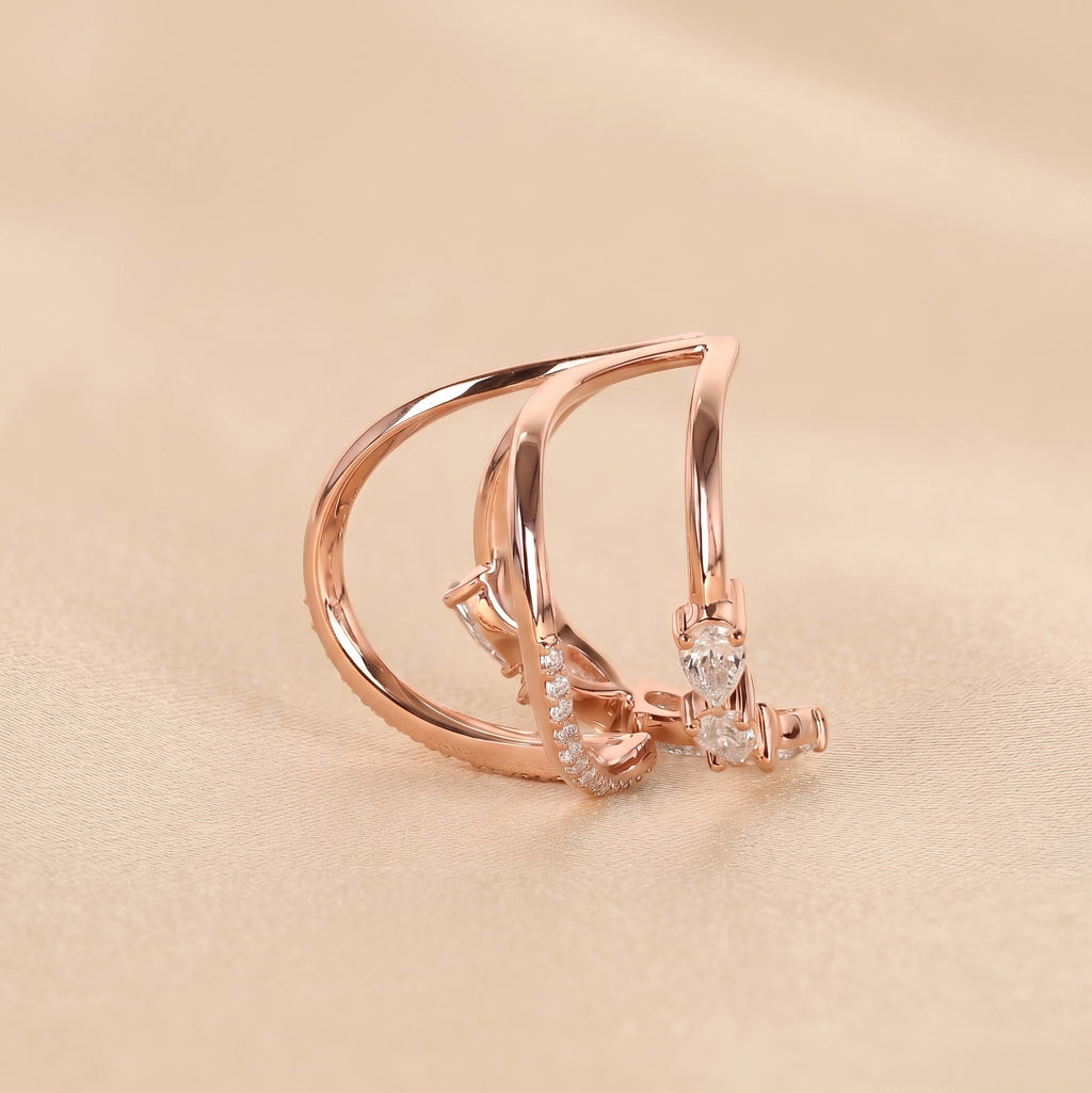 Pear & Round Lab Grown Diamond Chevron Ring in 18K Rose Gold 1.30 CTW