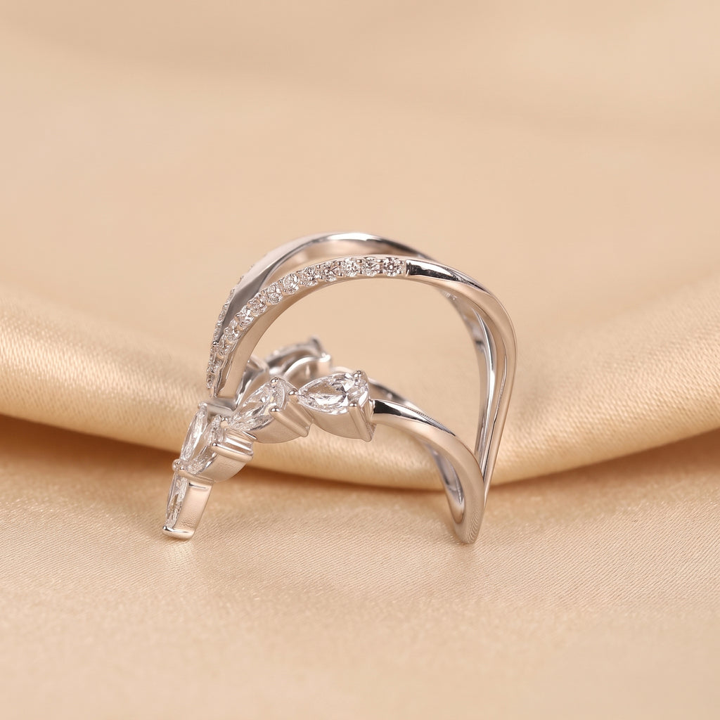 Pear & Round Lab Grown Diamond Chevron Ring in 18K White Gold 1.30 CTW