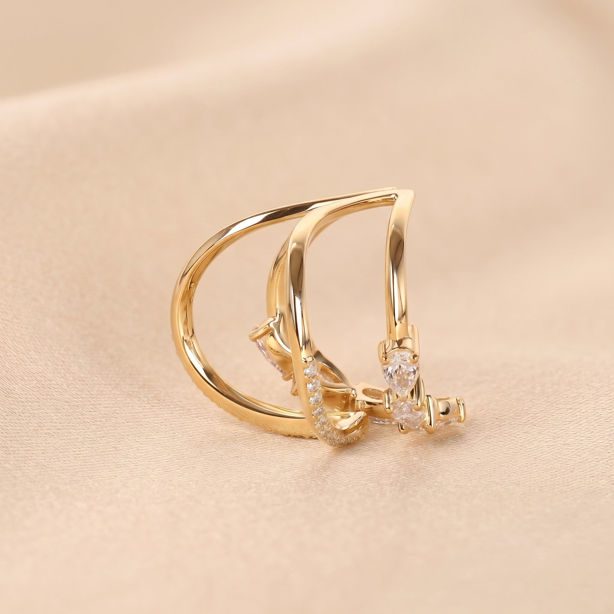 Pear & Round Lab Grown Diamond Chevron Ring in 18K Yellow Gold 1.30 CTW