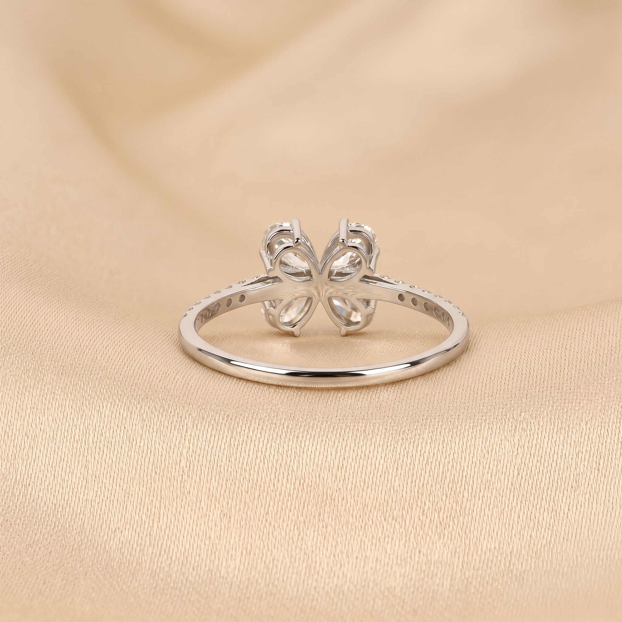 Pear & Round Lab Grown Diamond Flower Ring in 10k White Gold 0.70 CTW
