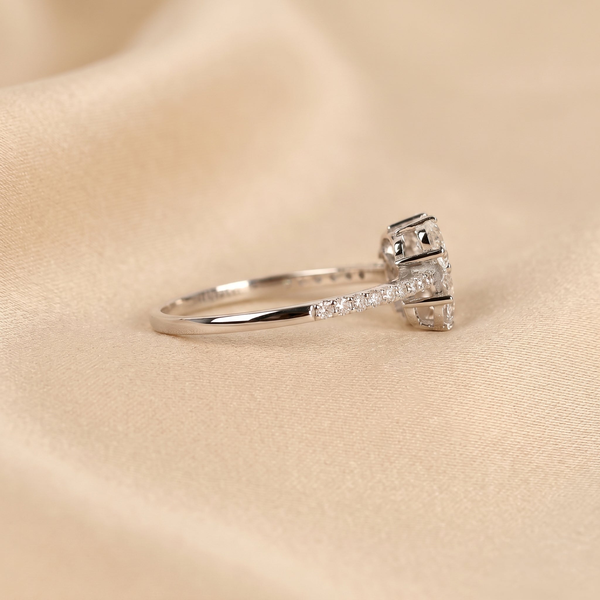 Pear & Round Lab Grown Diamond Flower Ring in 10k White Gold 0.70 CTW