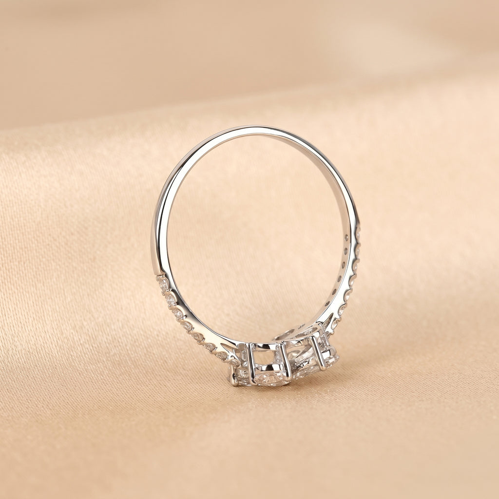 Pear & Round Lab Grown Diamond Flower Ring in 10k White Gold 0.70 CTW