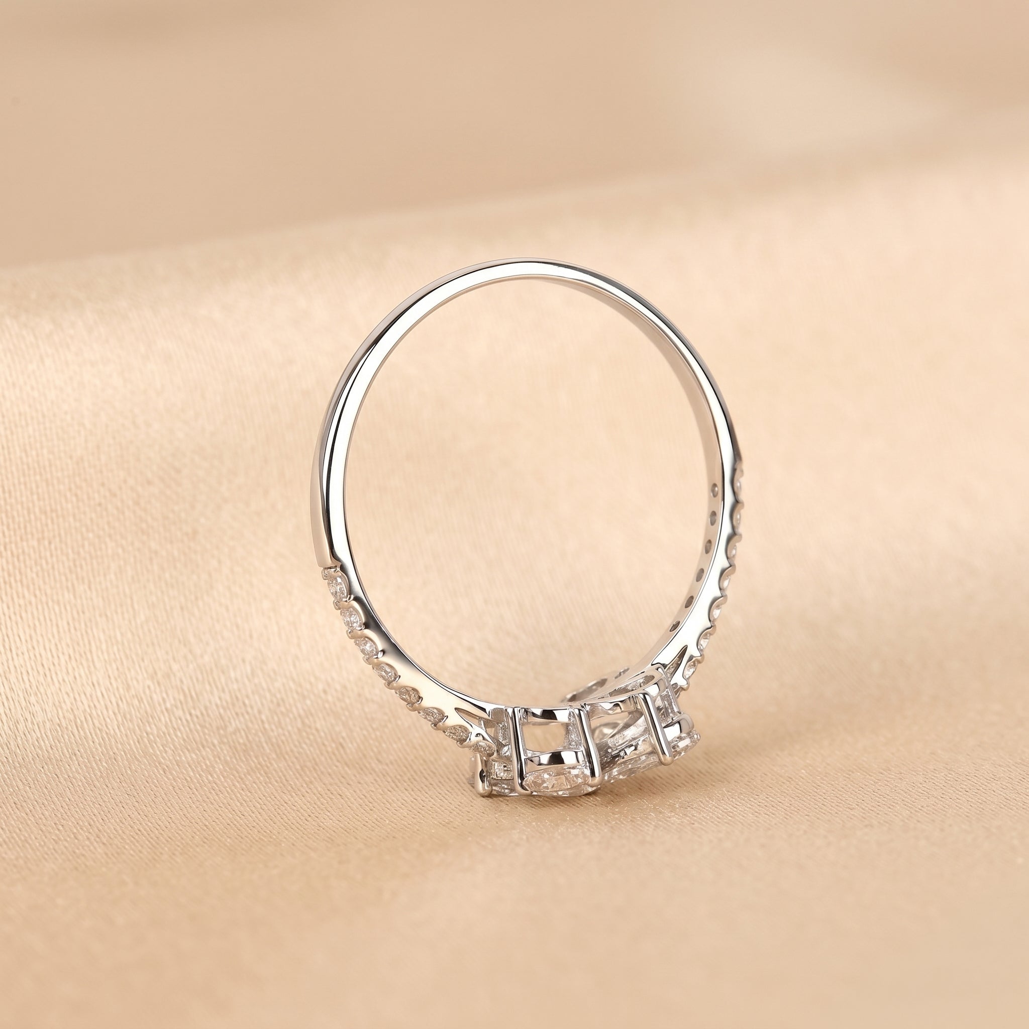Pear & Round Lab Grown Diamond Flower Ring in 10k White Gold 0.70 CTW