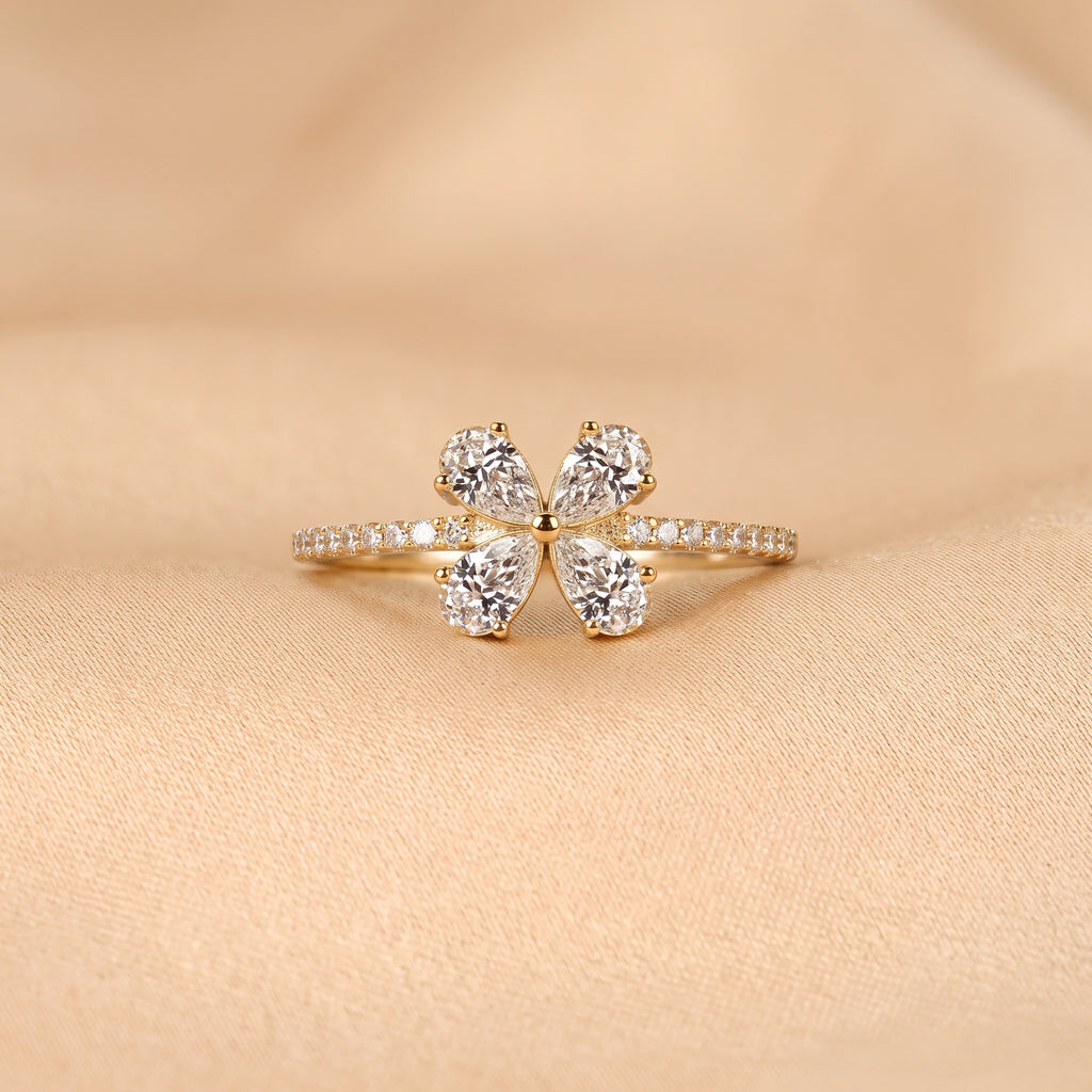 Pear & Round Lab Grown Diamond Flower Ring in 10K Yellow Gold 0.70 CTW
