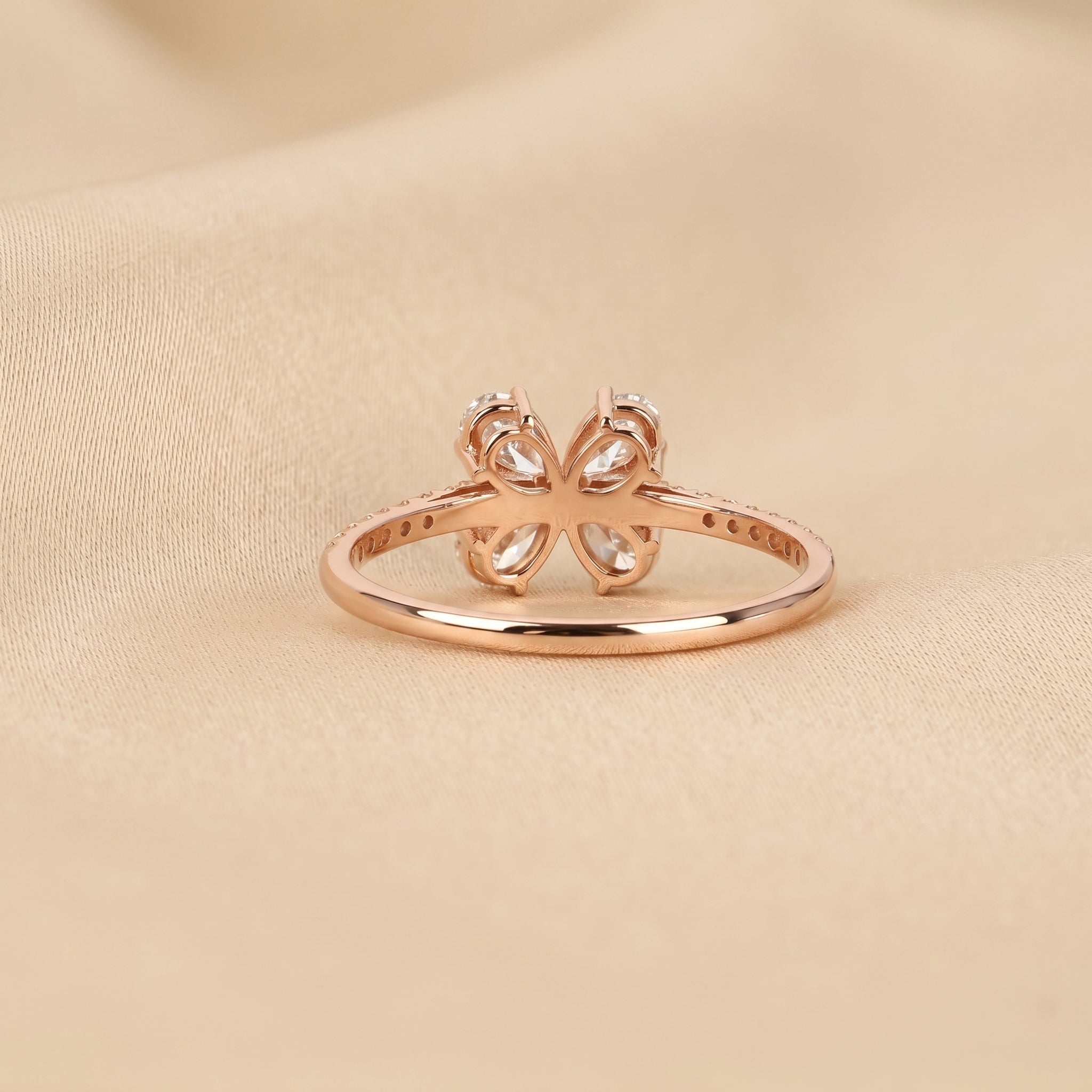 Pear & Round Lab Grown Diamond Flower Ring in 14k Rose Gold 0.70 CTW