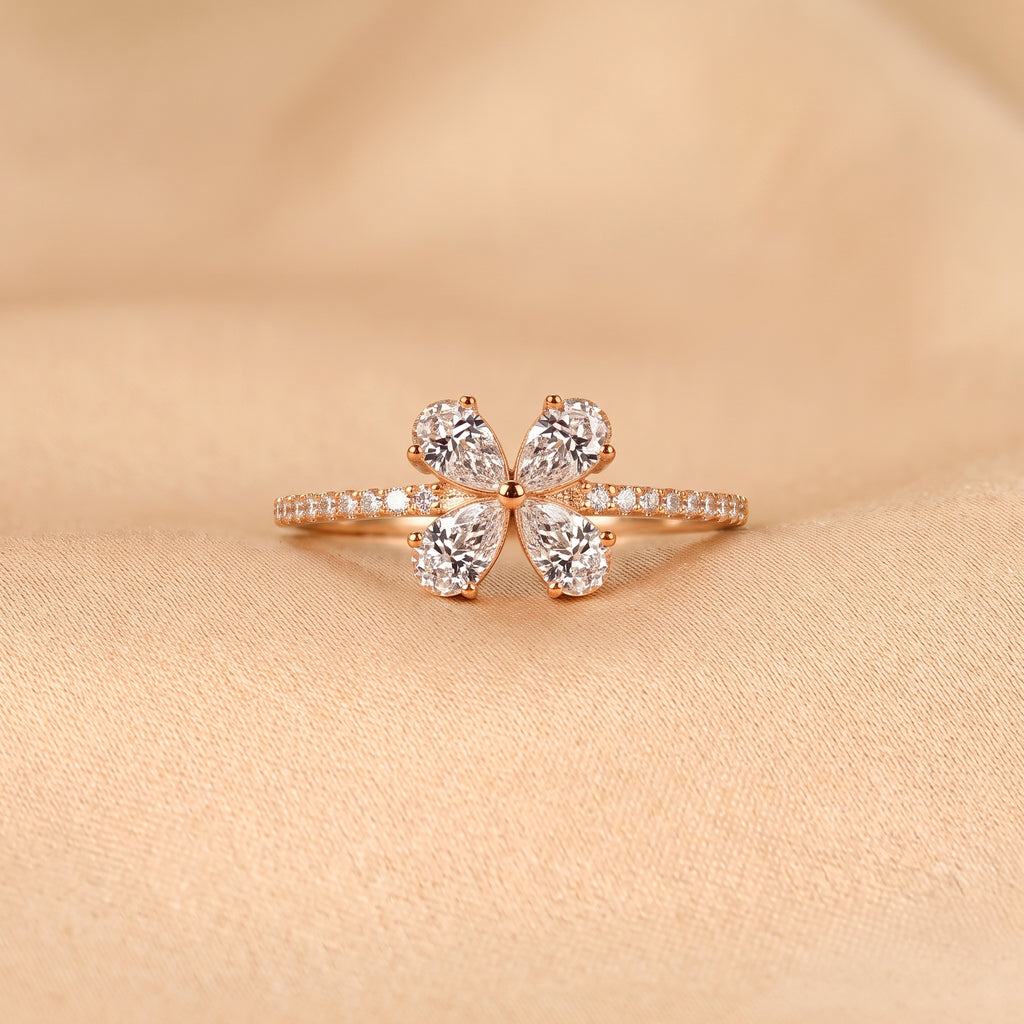 Pear & Round Lab Grown Diamond Flower Ring in 14k Rose Gold 0.70 CTW