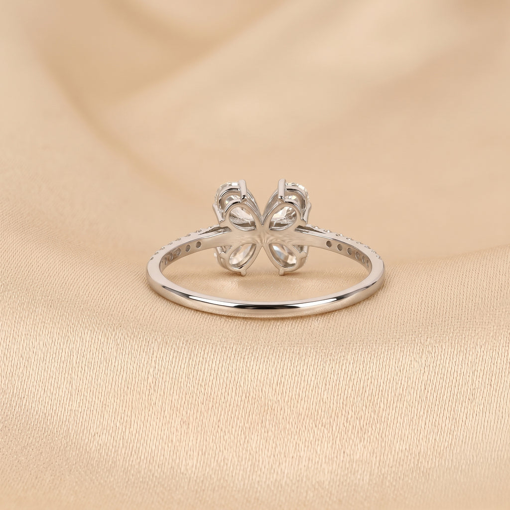 Pear & Round Lab Grown Diamond Flower Ring in 14k White Gold 0.70 CTW