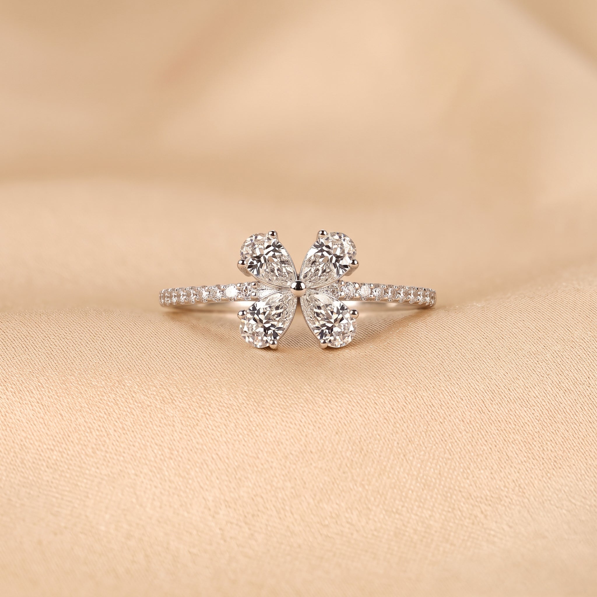 Pear & Round Lab Grown Diamond Flower Ring in 14k White Gold 0.70 CTW