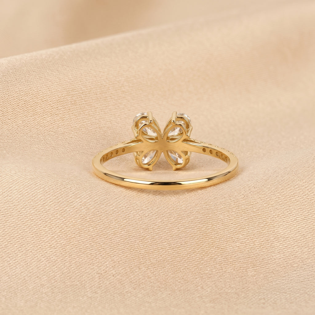 Pear & Round Lab Grown Diamond Flower Ring in 14K Yellow Gold 0.70 CTW