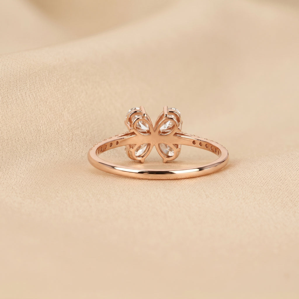 Pear & Round Lab Grown Diamond Flower Ring in 18k Rose Gold 0.70 CTW