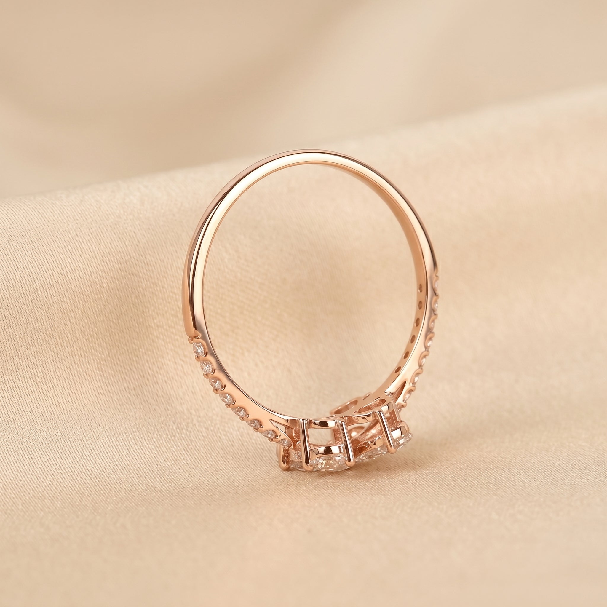 Pear & Round Lab Grown Diamond Flower Ring in 18k Rose Gold 0.70 CTW